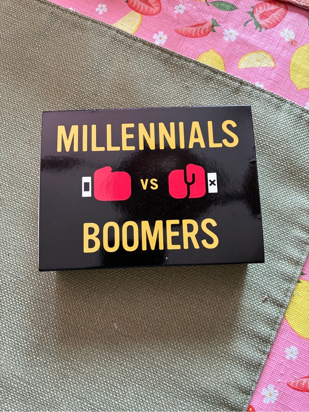 Millennials vs Boomers Party Game - Black and Yellow Box by